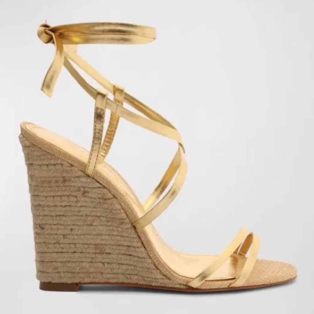 SCHUTZ Gold Strappy Wedge Sandals